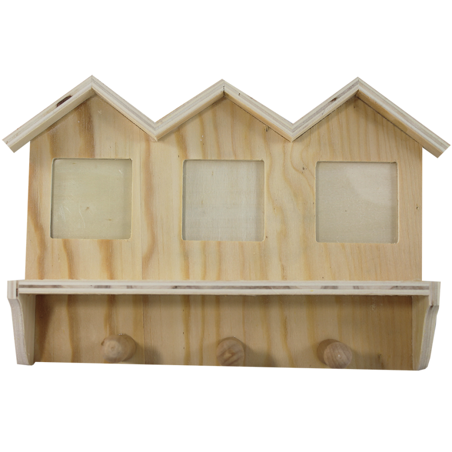 Mini drveni čiviluk sa ramom za slike - kućica